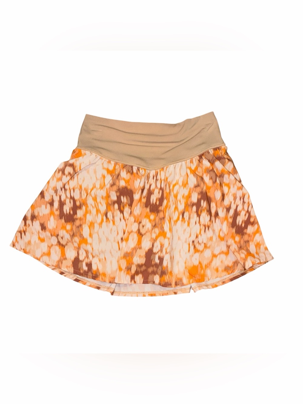 Offline by aerie Size M Orange, Beige & Brown Printed Skater Skirt with Shorts